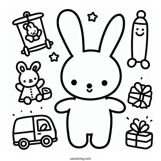 Simple Miffy Coloring Page With Toys For Preschoolers