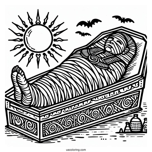 Mummy Coloring Page Of Egyptian Stone Coffin Under The Sun