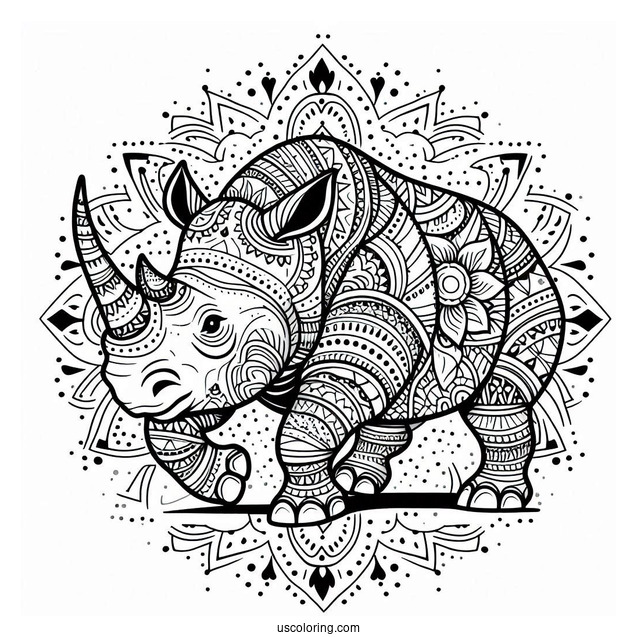 Rhino Mandala Coloring Page For Adults