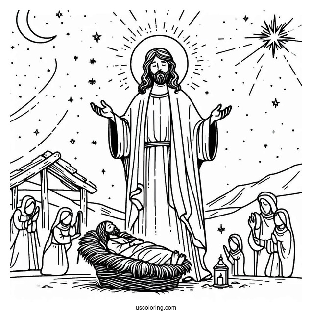 Simple Outline Of The Nativity Coloring Page of Jesus To Color