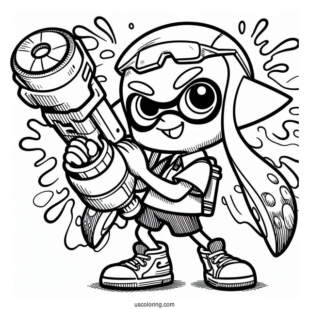 Splatoon Coloring Page Of Octoling Boy With Huge Inkjet