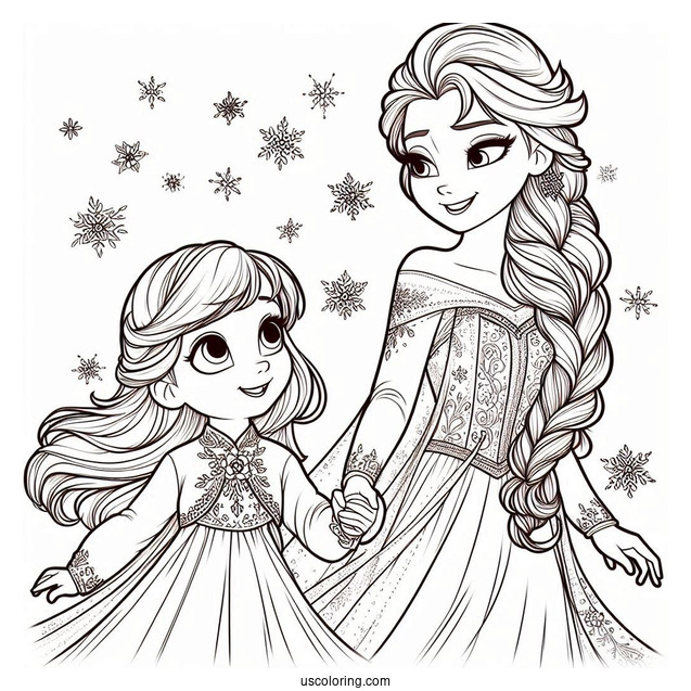 Elsa And Sister Holding Hands Coloring Sheet(1)