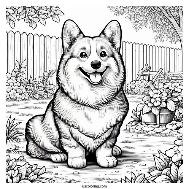 Realistic Welsh Corgi Coloring Page In Backyard