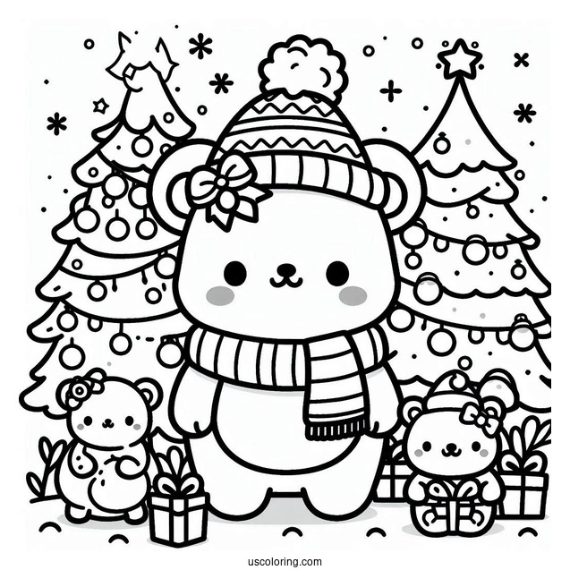 Kawaii Christmas Polar Bear Coloring In