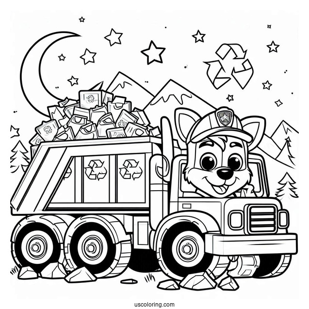 Rocky With Recycling Truck Coloring Page