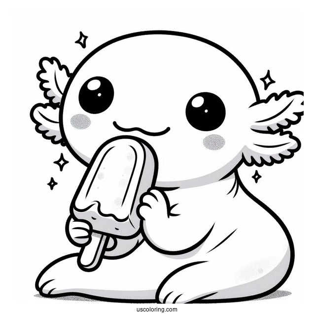 Axolotl Coloring Page Eating A Popsicle For Kids