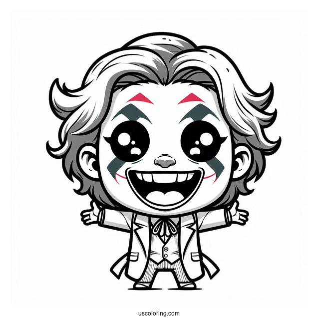 Easy Chibi Joker Coloring Page With Big Smile For Preschoolers