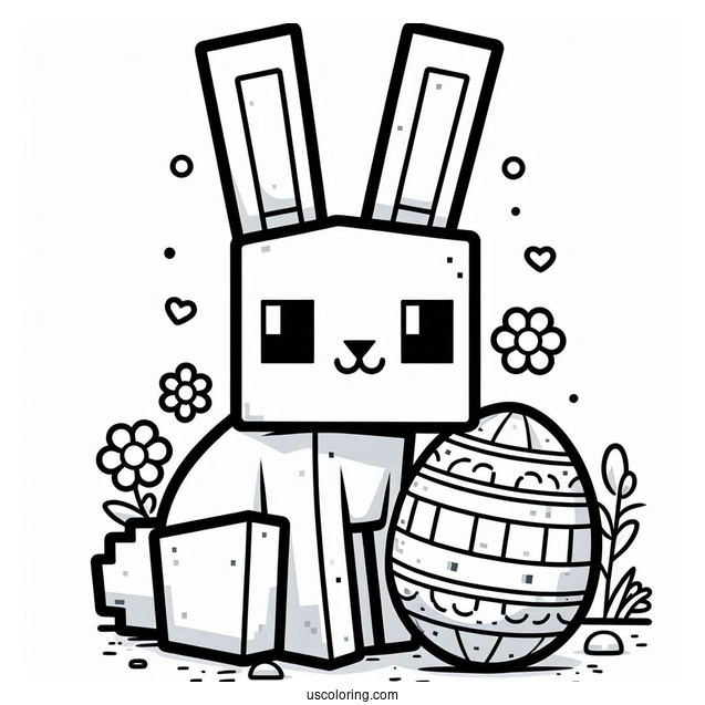 Block Bunny with Minecraft Easter Egg Coloring Page