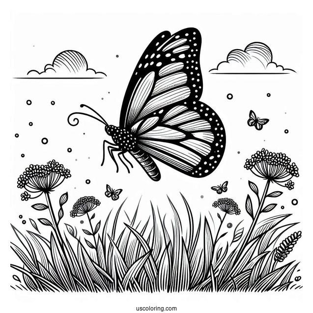 Monarch Butterfly Hovering On Grass