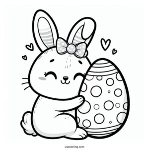 Smiling Easter Bunny Coloring Page Embracing Polka Dot Egg For Preschoolers