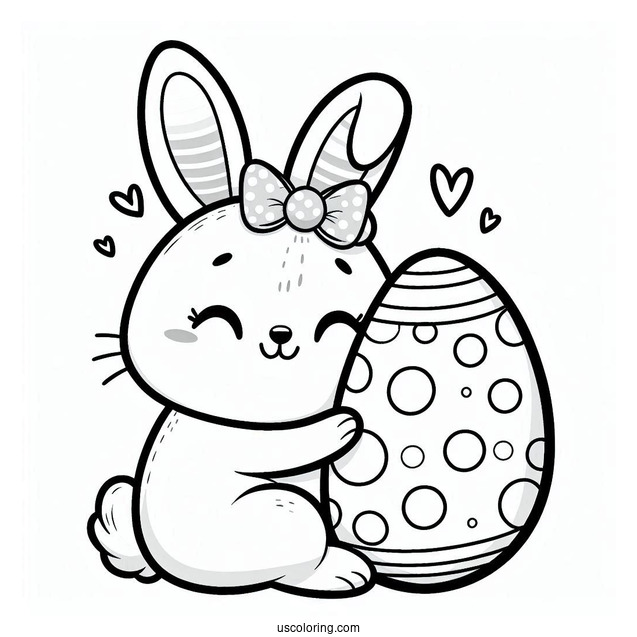 Smiling Easter Bunny Coloring Page Embracing Polka Dot Egg For Preschoolers