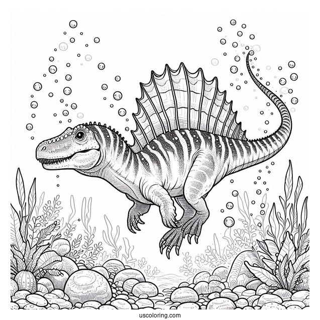 Spinosaurus Coloring Page Swimming Underwater
