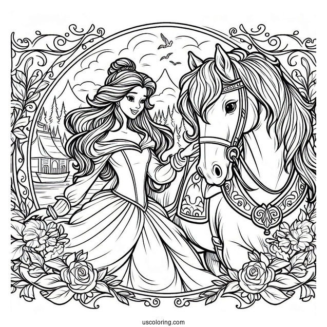 Coloring Sheet Of Belle With Her Horse Phillipe
