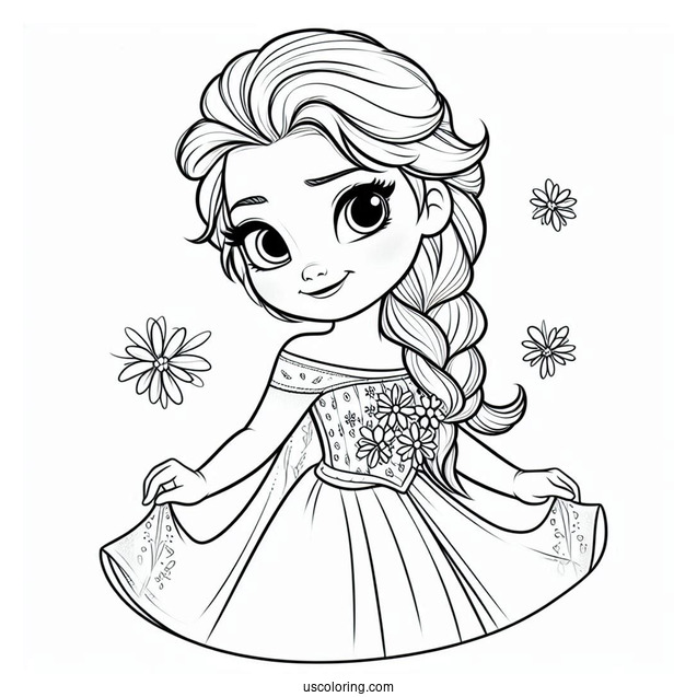 Young Elsa As A Child Simple Coloring In
