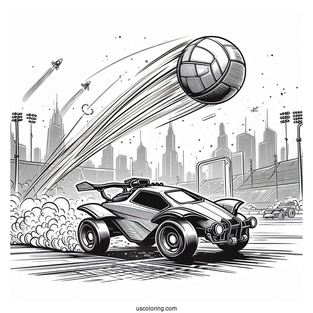 Rocket League Coloring Page Ball Flying Towards A Battle Car