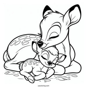 Bambi Sleeping Beside Mother Coloring In
