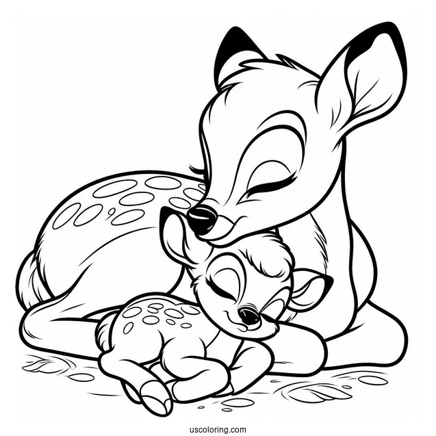Bambi Sleeping Beside Mother Coloring In