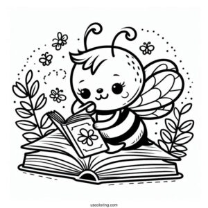 Busy Bee Coloring Page Reading A Book