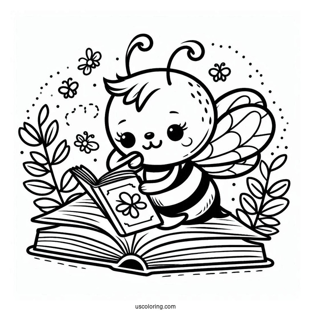 Busy Bee Coloring Page Reading A Book