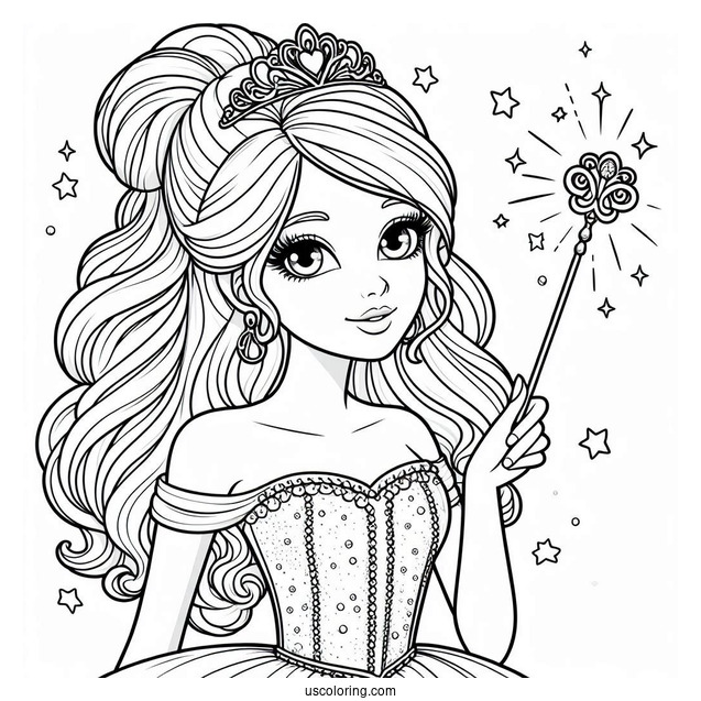 Barbie Princess Holding Wand To Color