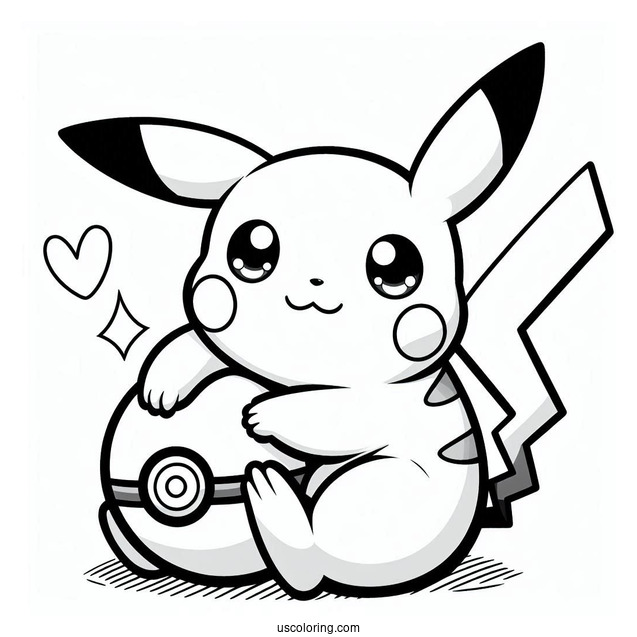 Kawaii Pikachu Sitting On Pokeball Coloring Sheet