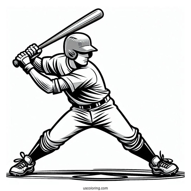 Coloring Page Of Baseball Player Ready To Bat