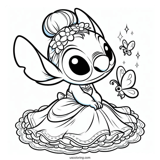 Stitch With Cinderella Coloring Page For Kids