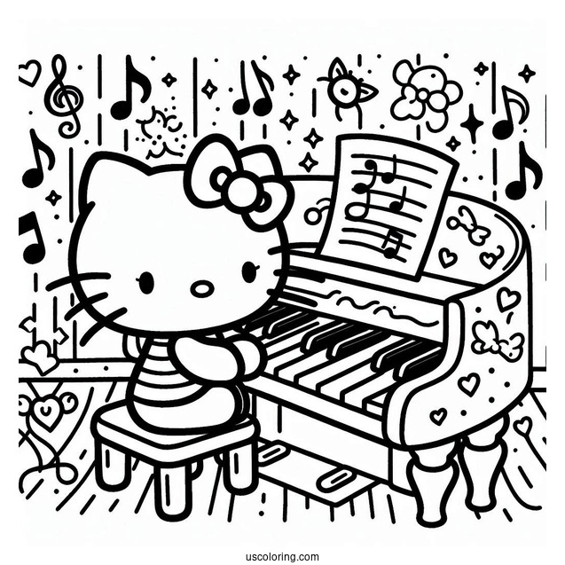 Sanrio Coloring Pages Of Hello Kitty Playing Piano For My Melody