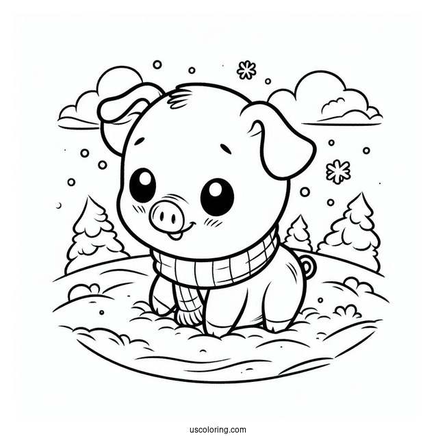 Piglet Coloring Page Playing In The Snow For Kids