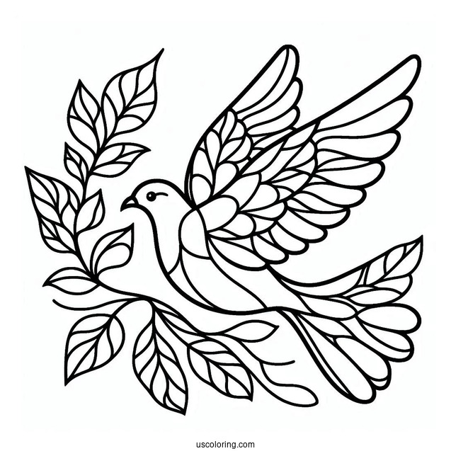 Dove Carrying A Leaf Stained Glass Coloring Page