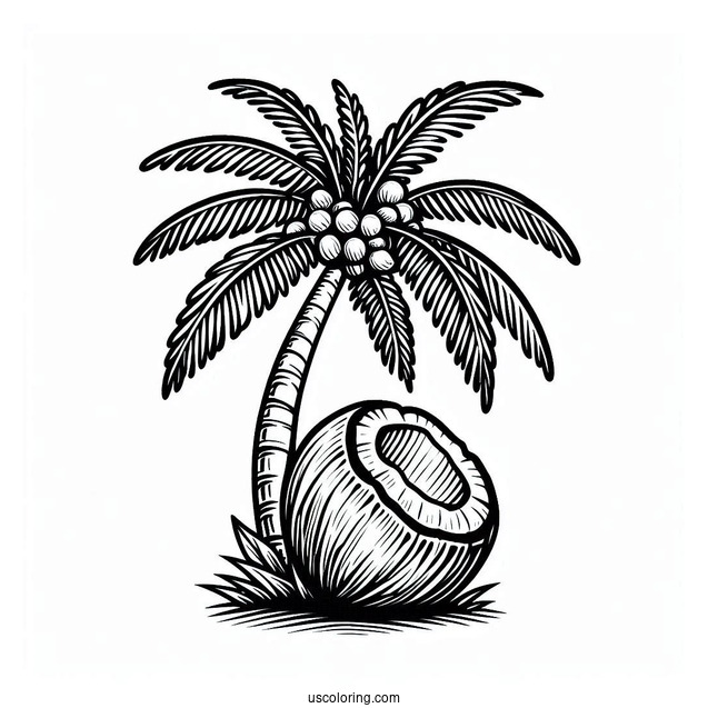 Easy Coconut Coloring Page Tree For Kids