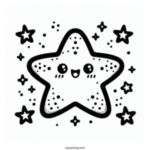 Kawaii Happy Starfish Coloring Page For Preschoolers