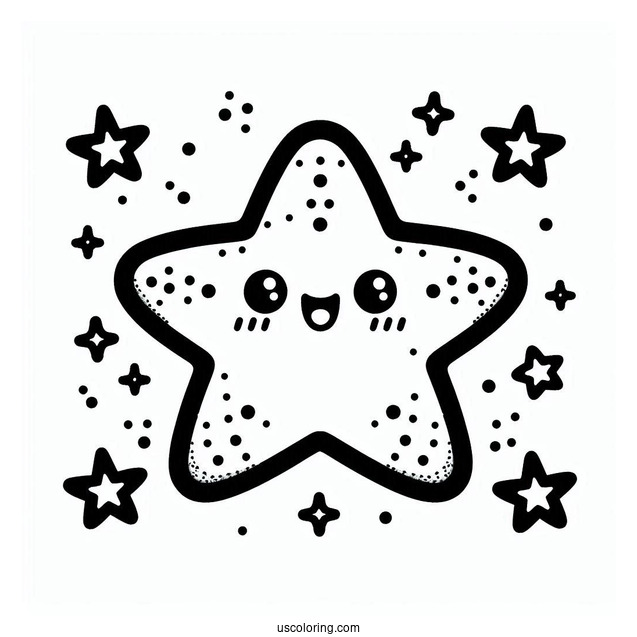 Kawaii Happy Starfish Coloring Page For Preschoolers