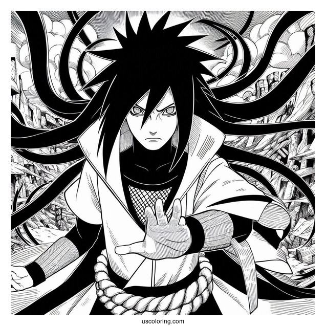 Uchiha Sasuke Coloring Page Using Susanoo In Battle