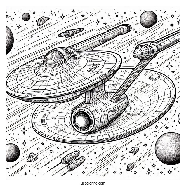 Star Trek Coloring Page Of USS Enterprise In Outer Space For Kids