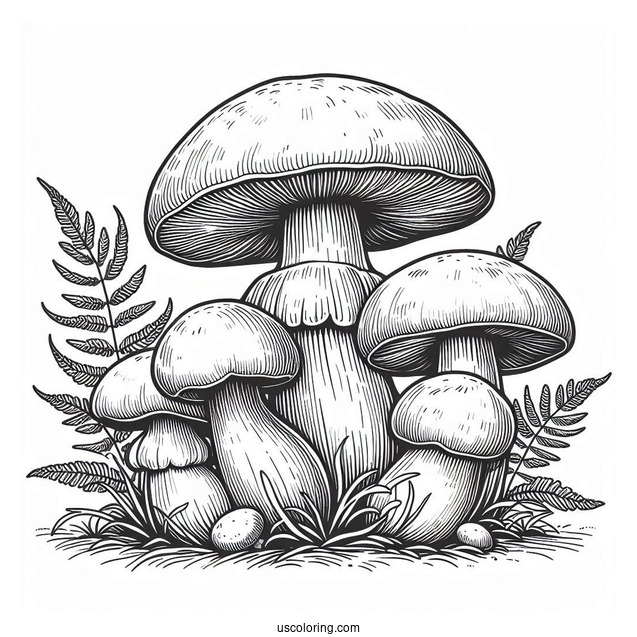 Large King Bolete Mushrooms Coloring Page