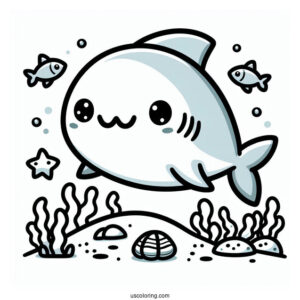 Kawaii Blue Shark Coloring Page