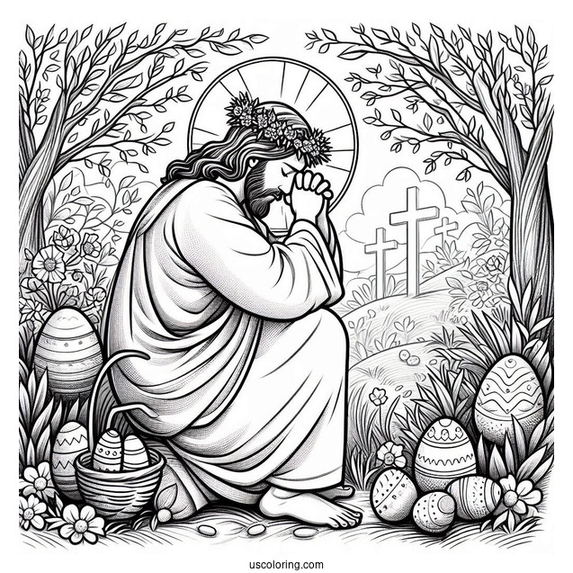Jesus Praying In Garden With Easter Egg Coloring Page