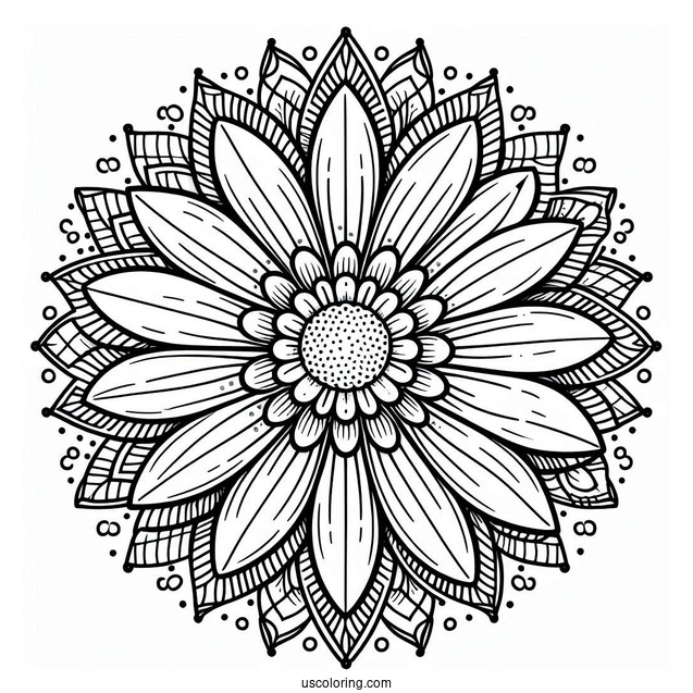 Easy Round Daisy Flower Mandala Coloring Page For Kids