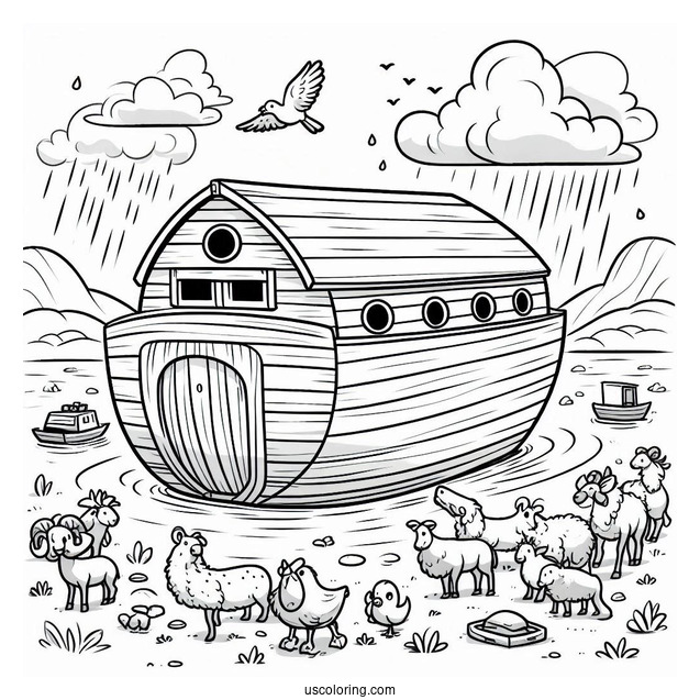 Cartoon Noah's Ark Coloring Page