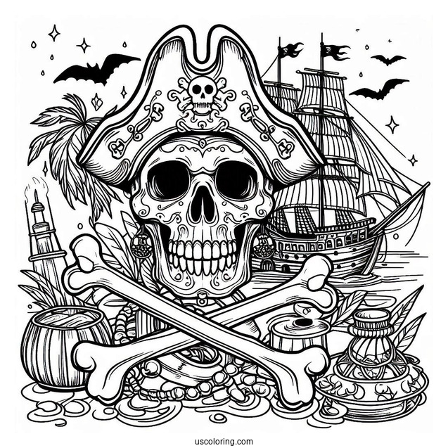 Pirate Skull And Bones Coloring Page For Kids