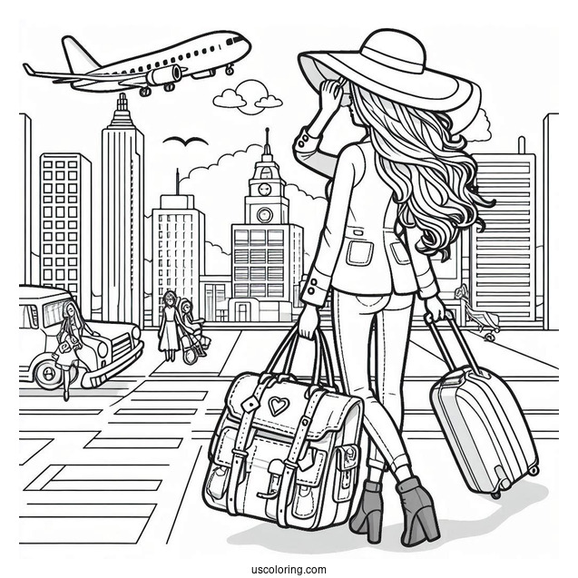 Travelling Barbie At Airport To Color