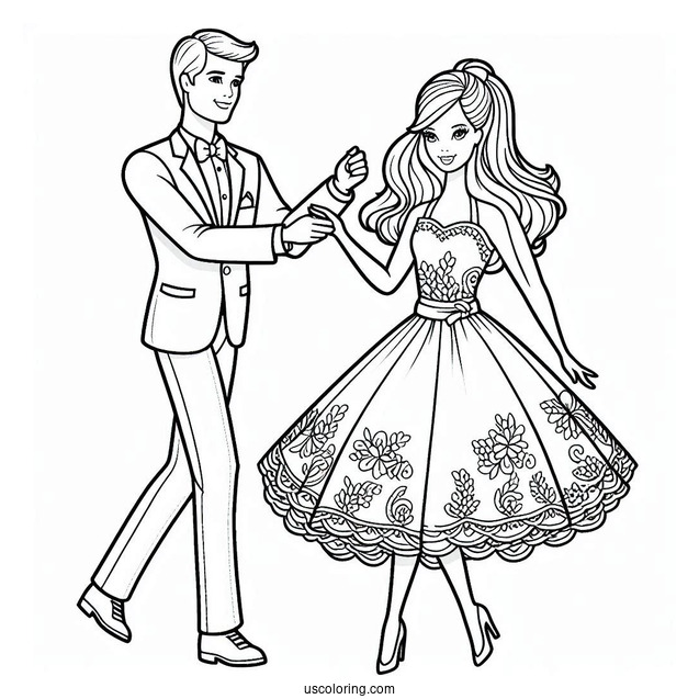 Barbie And Ken Dancing Coloring Sheet