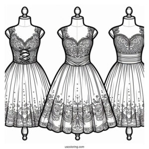 Easy Neoclassical Dress Coloring Page Design Coloring Page For Kids