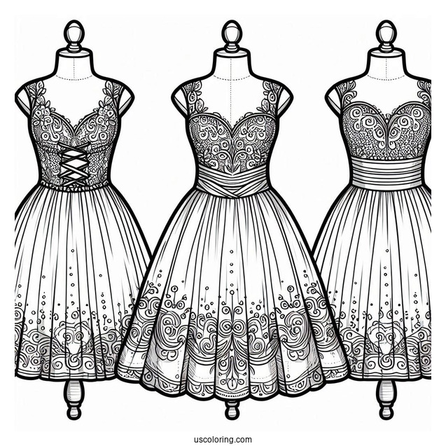 Easy Neoclassical Dress Coloring Page Design Coloring Page For Kids