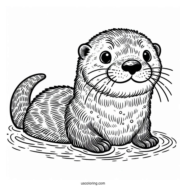 Furry Otter Coloring Page Floating In The Water