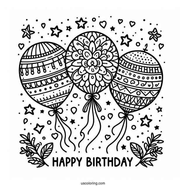 Happy Birthday Balloons Coloring Page