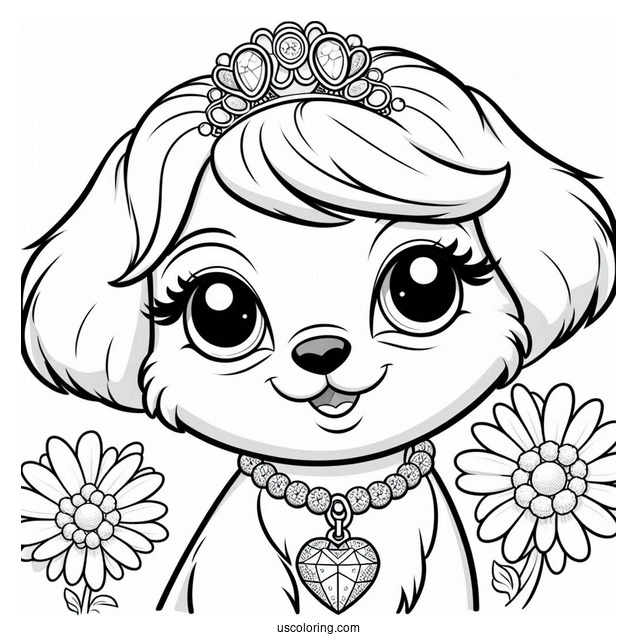 Palace Pets Coloring Page Of Cute Daisy With Diamond Collar