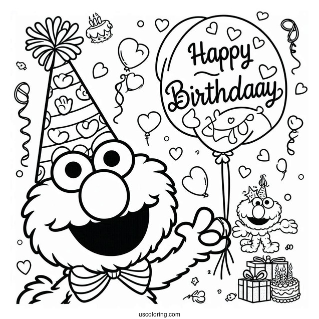 Elmo Happy Birthday Coloring Page For Parties