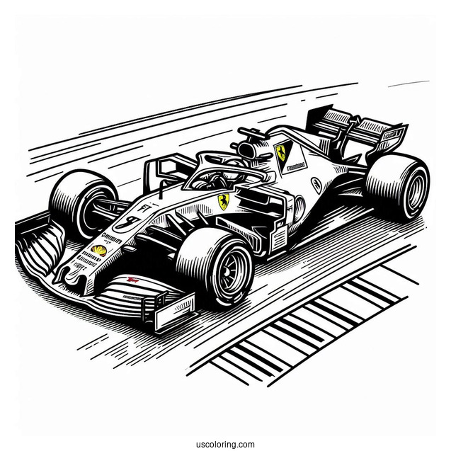 Ferrari F1 Coloring Page SF 23 On Race Track
